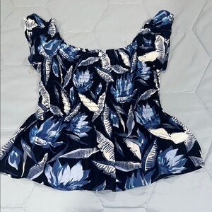 Aeropostale Blue and White Ruffled Fitted Blouse